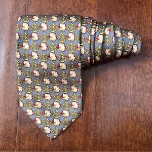 Como House Italy Stylish Gray Nautical Fish Patterned Men's Tie, 100% Silk